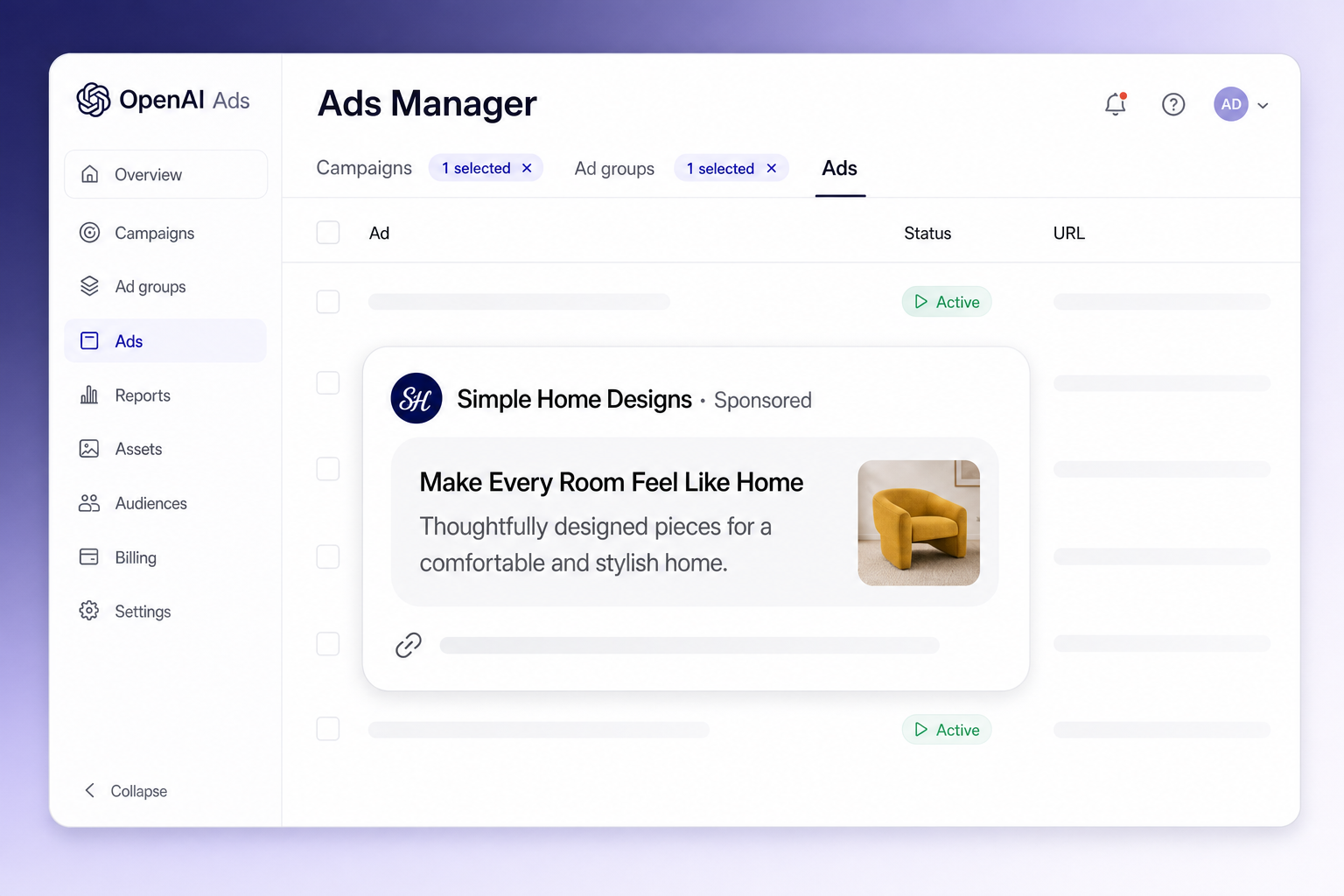 OpenAI Ads Manager dashboard